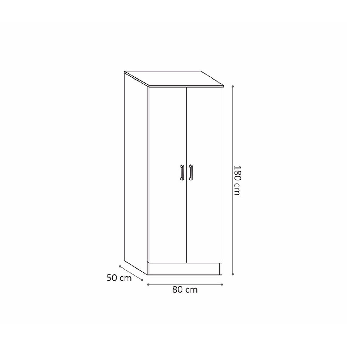 Interiax Kledingkast 'Amelie' – 2 Deuren, 1 Hanger & 1 Legplank | Wit | 180x80x54 cm