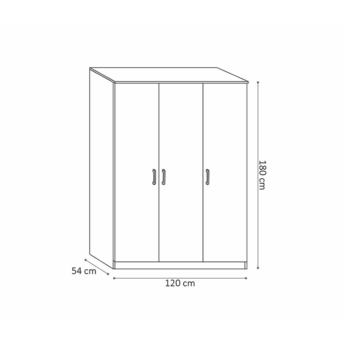 Interiax Kledingkast 'Amelie' – 3 Deuren, 1 Hanger & 4 Legplanken | Wit | 180x120x54 cm