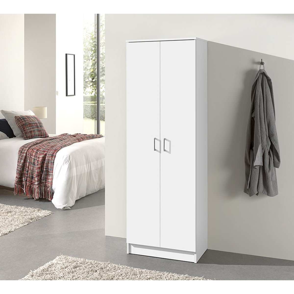Interiax Opbergkast - Kledingkast 'Amelie' - 2 Deuren & 4 Legplanken | Wit | 180x60x40 cm