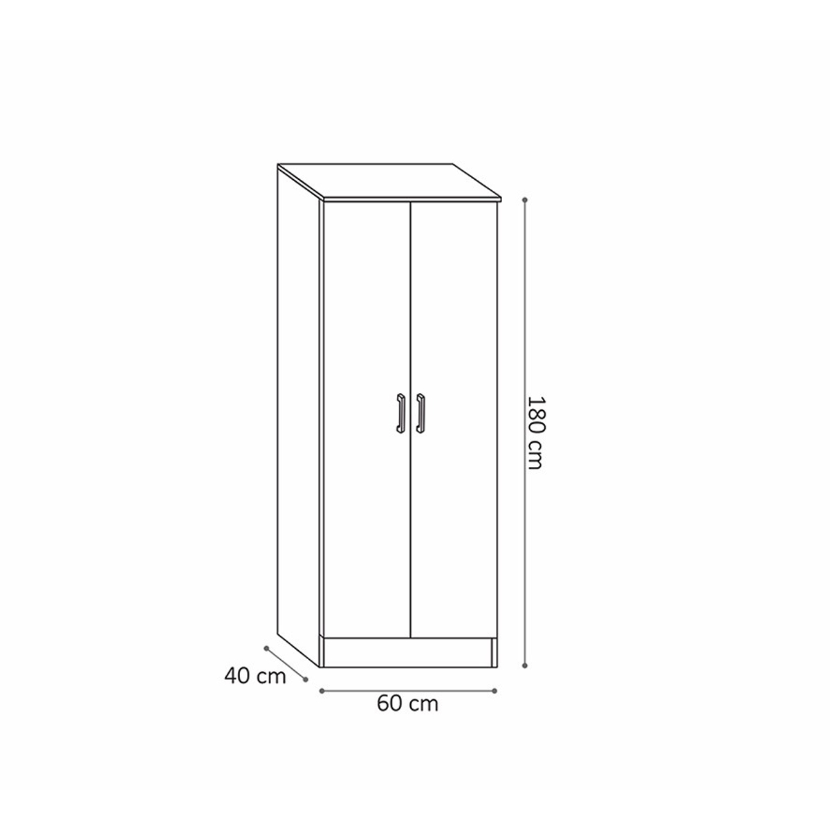 Interiax Opbergkast - Kledingkast 'Amelie' - 2 Deuren & 4 Legplanken | Wit | 180x60x40 cm