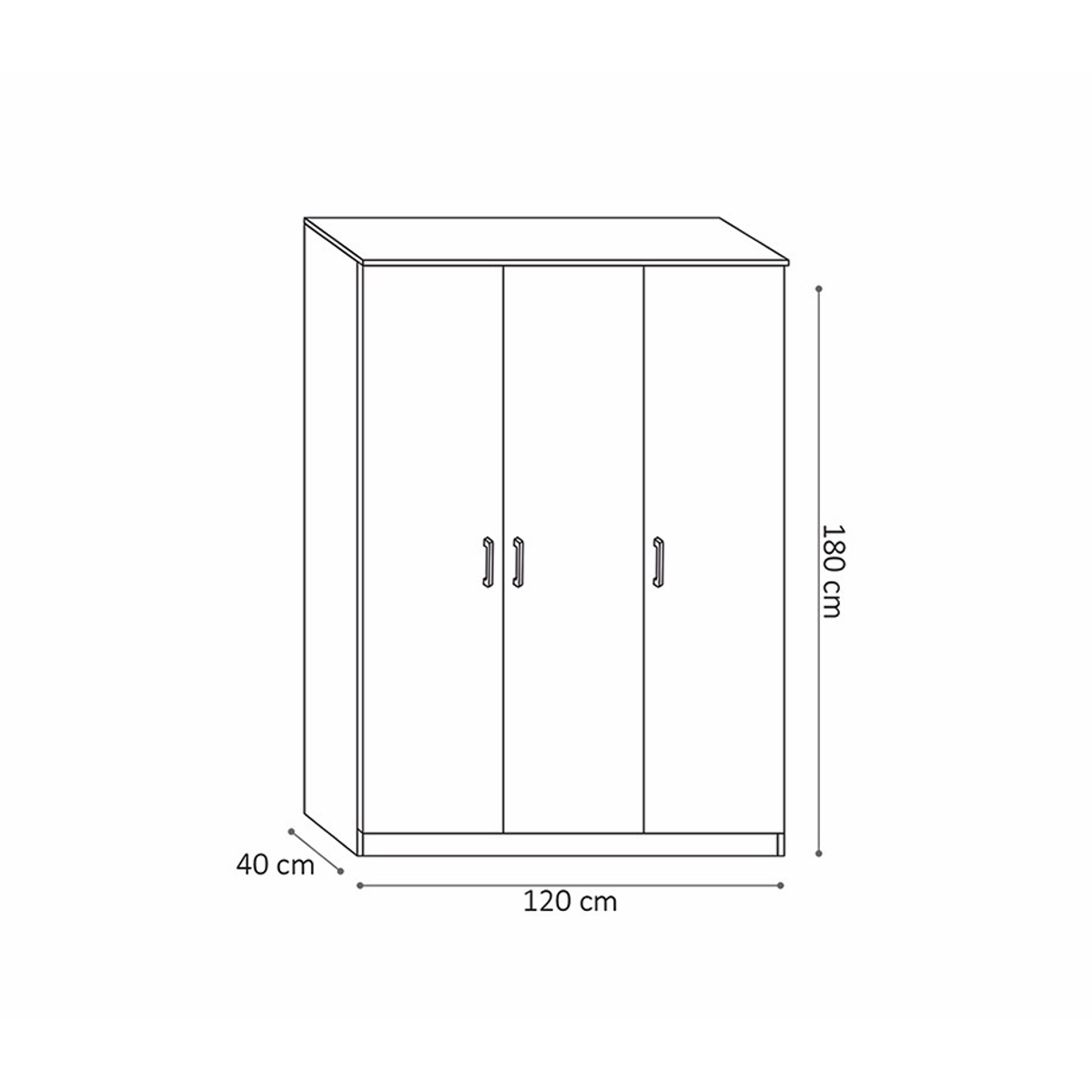 Interiax Kledingkast 'Amelie' 3 deuren en 8 legplanken Wit (180x120x40cm) 