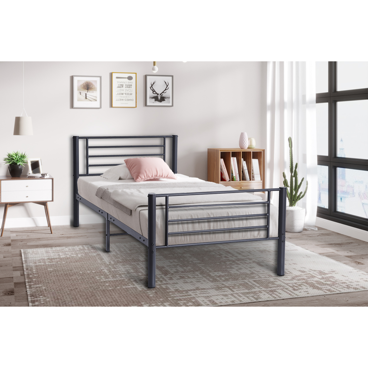Interiax Otis Bed - Donkergrijs Metaal  - 90x200 cm -  Inclusief Lattenbodem