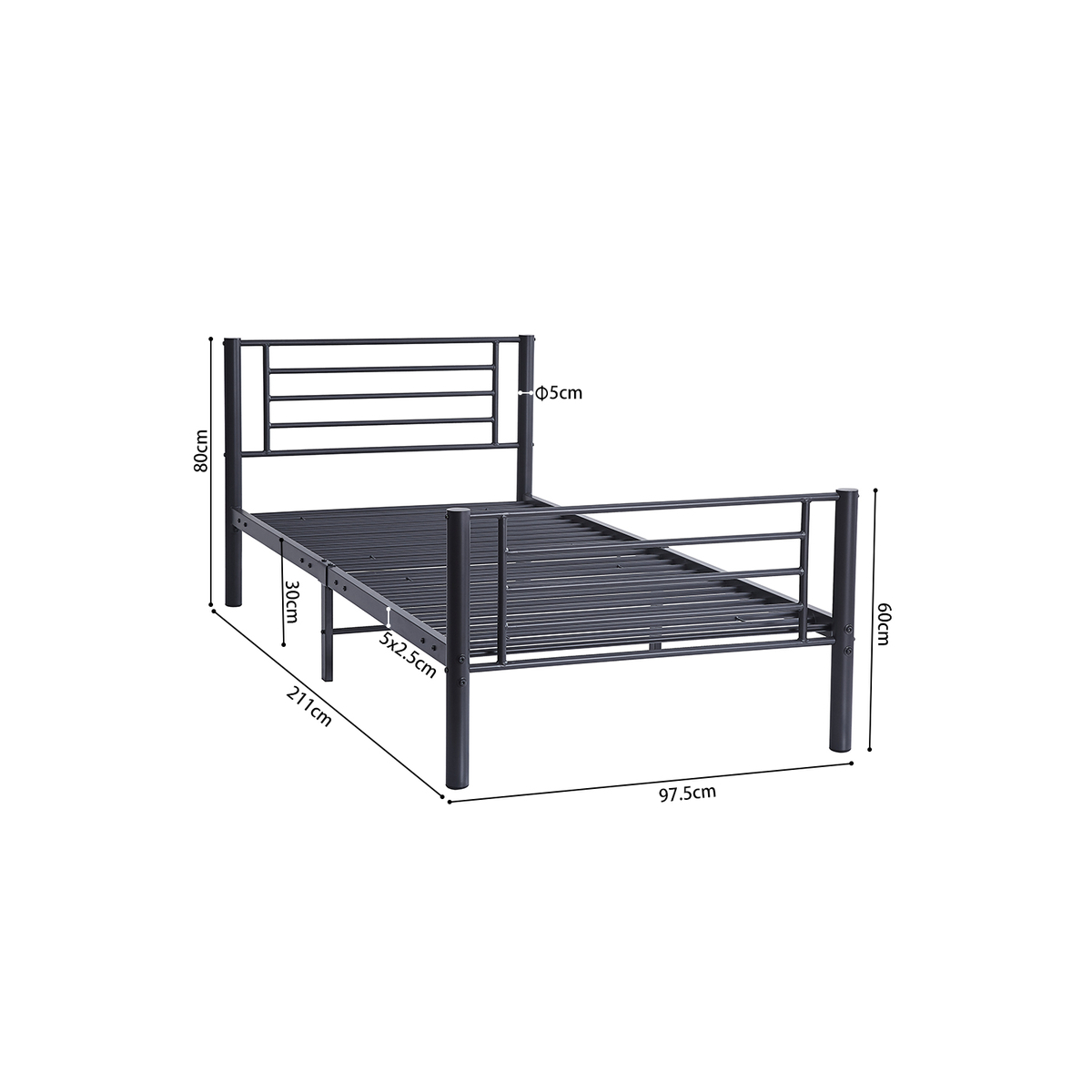 Interiax Otis Bed - Donkergrijs Metaal  - 90x200 cm -  Inclusief Lattenbodem