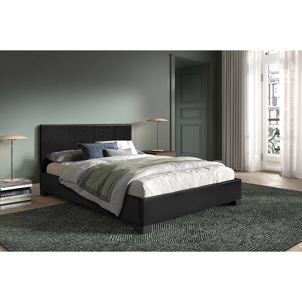 Interiax George Bed - Zwart PU Leder - 140x200 cm - Inclusief Lattenbodem