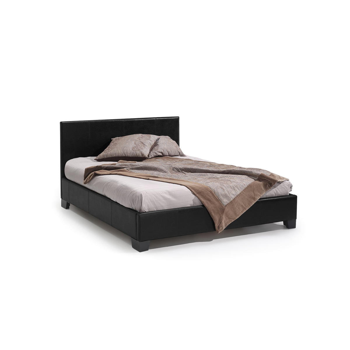 Interiax George Bed - Zwart PU Leder - 140x200 cm - Inclusief Lattenbodem