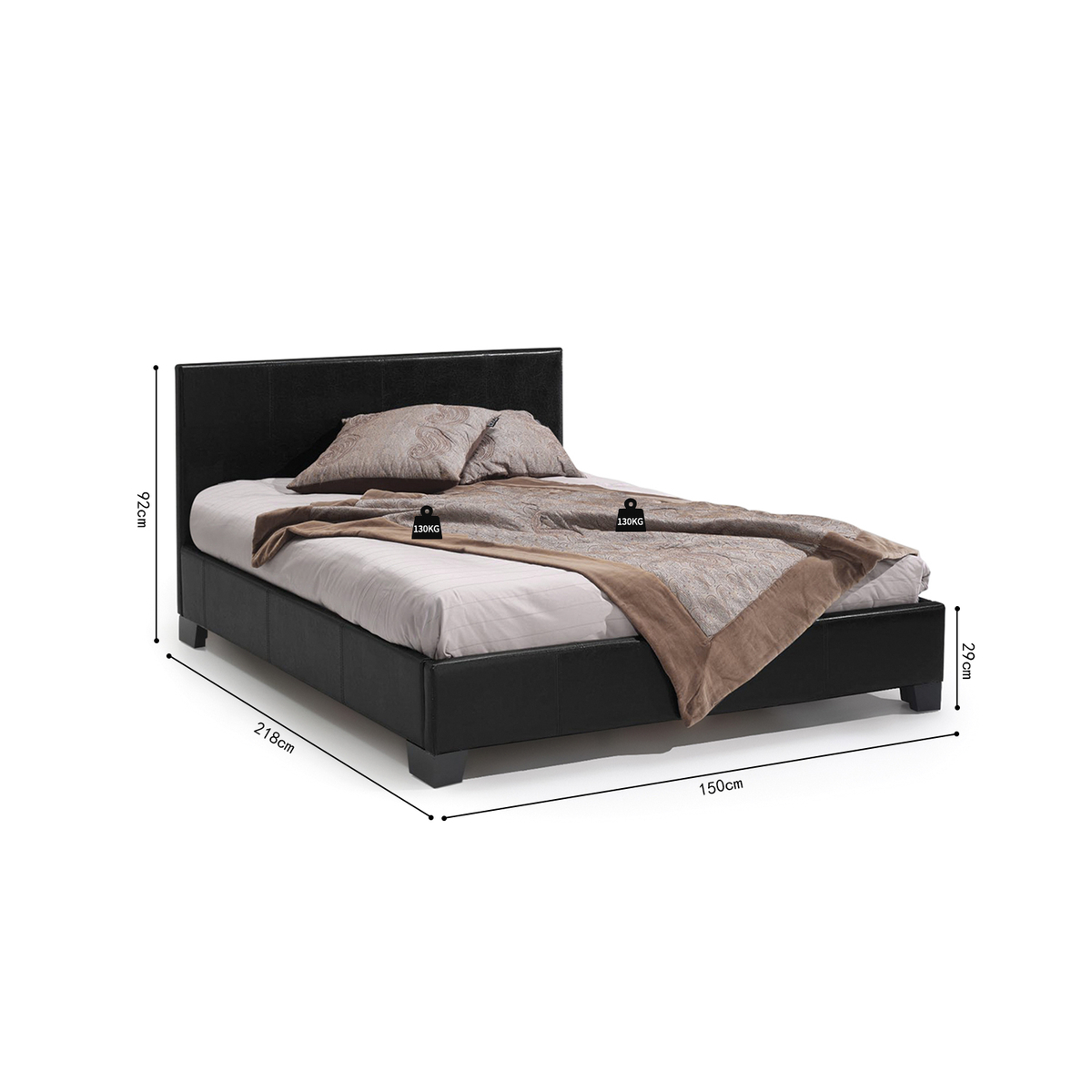 Interiax George Bed - Zwart PU Leder - 140x200 cm - Inclusief Lattenbodem