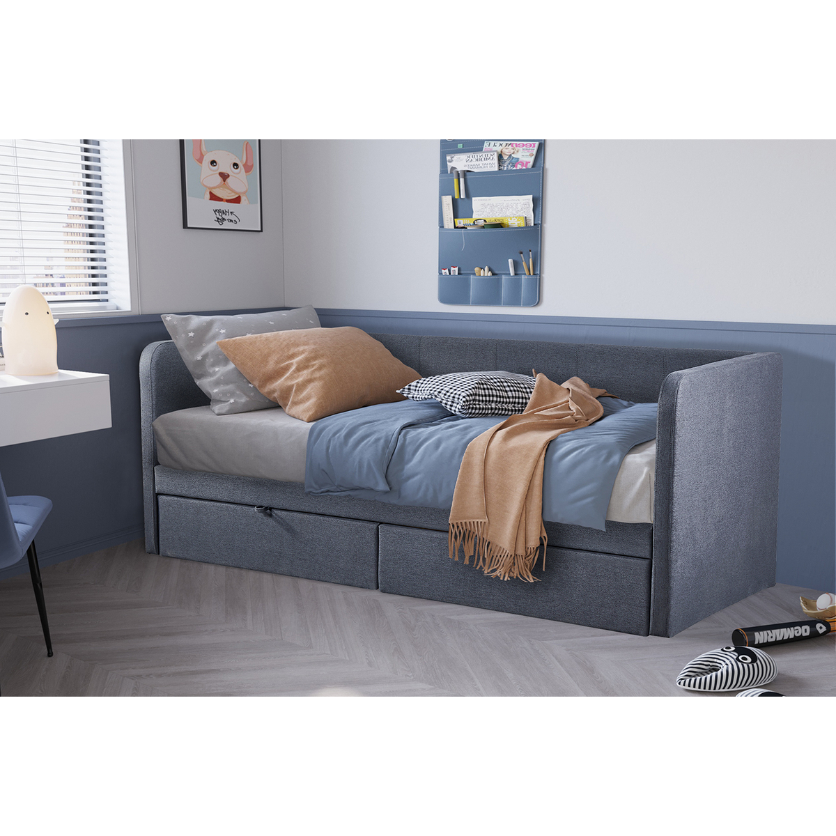 Interiax Liam Bed - Comfort Inclusief 2 schuiven en lattenbodem (90 x 200 cm)