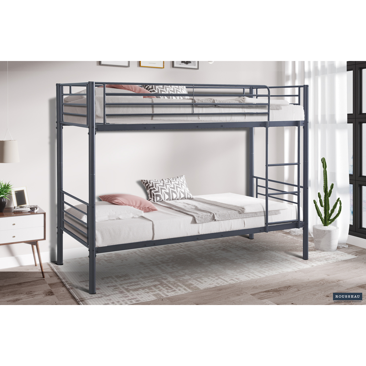 Interiax Ken Stapelbed - Grijs Metaal - 90x200 cm - Splitsbaar