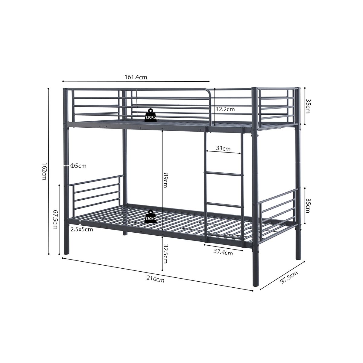 Interiax Ken Stapelbed - Grijs Metaal - 90x200 cm - Splitsbaar