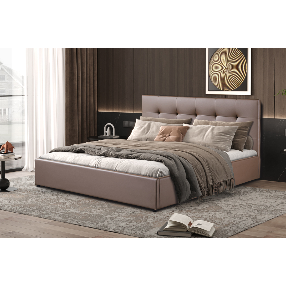 Interiax Morris Bed - Taupe PU leder - 160x200 cm - Inclusief Opbergkoffer