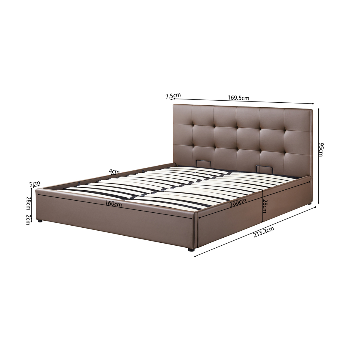 Interiax Morris Bed - Taupe PU leder - 160x200 cm - Inclusief Opbergkoffer