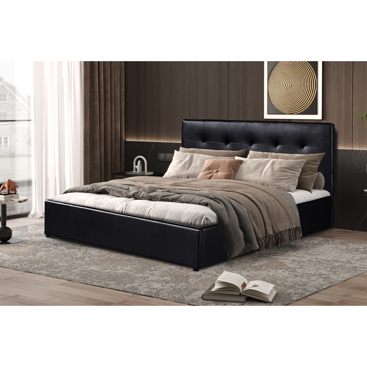 Interiax Morris Bed - Zwart PU leder - 160x200 cm - Inclusief Opbergkoffer