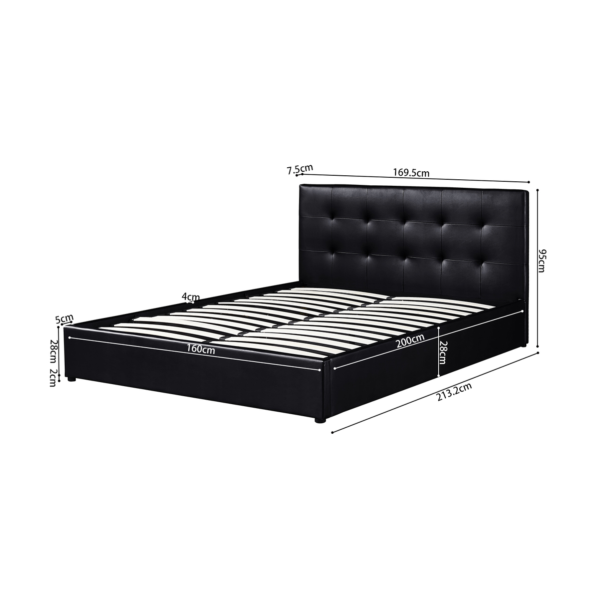 Interiax Morris Bed - Zwart PU leder - 160x200 cm - Inclusief Opbergkoffer