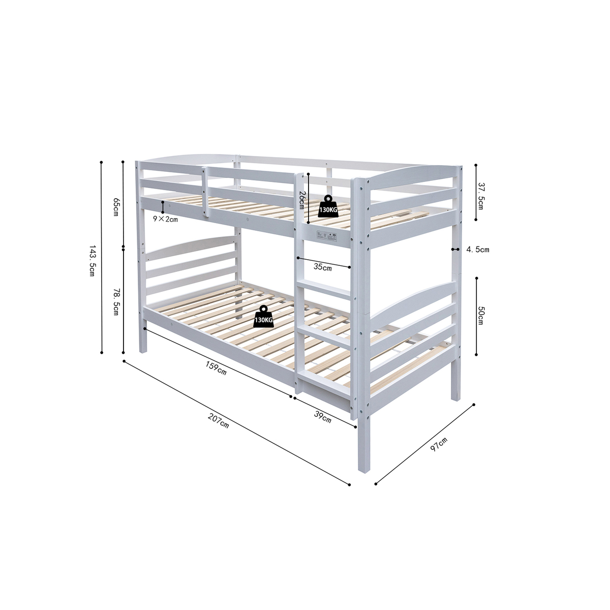 Interiax Tommy Stapelbed - Massief Grenen Wit - 90x200 cm - Splitsbaar