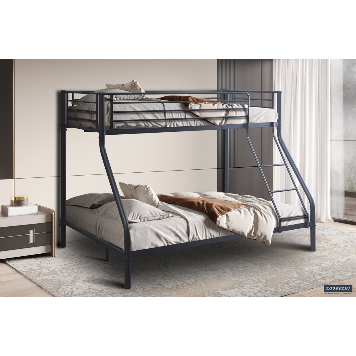 Interiax Trio Stapelbed - Metaal Donkergrijs - 140/90x200 cm - Inclusief Lattenbodems 