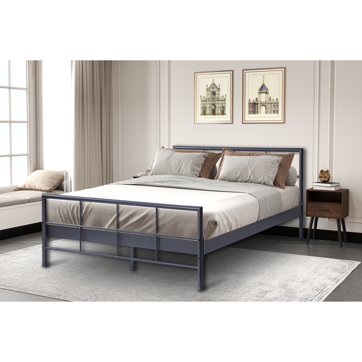 Interiax Lucas Bed - Metaal Donkergrijs - 160x200 cm - Inclusief Lattenbodem 