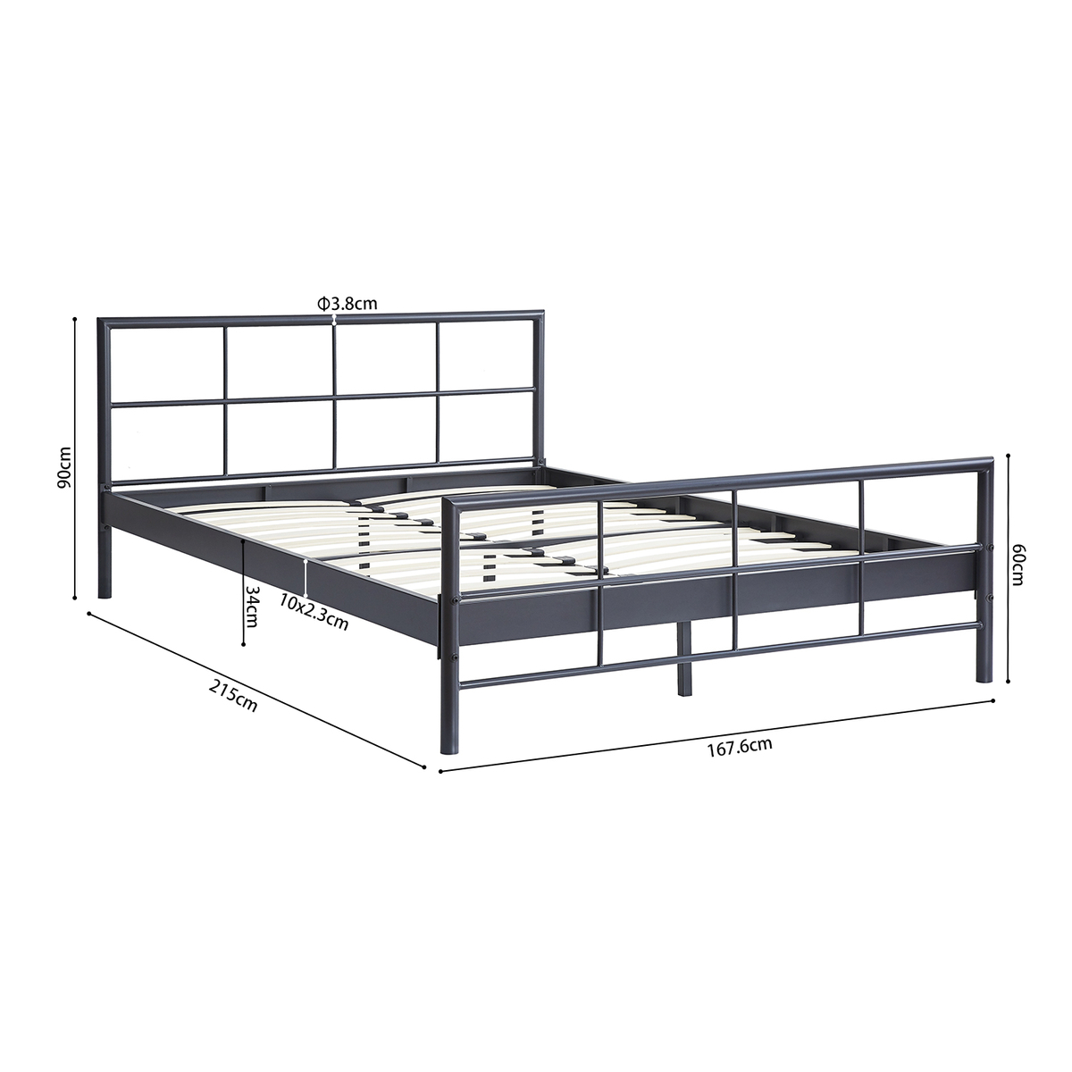 Interiax Lucas Bed - Metaal Donkergrijs - 160x200 cm - Inclusief Lattenbodem 