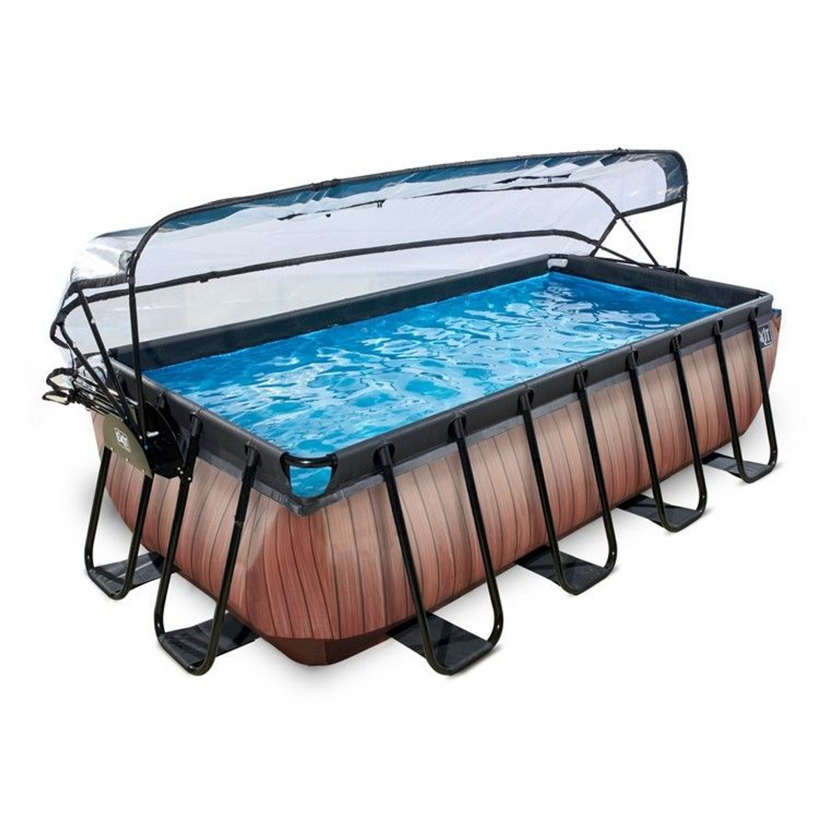 EXIT Wood zwembad 400x200x100cm met overkapping en zandfilter- en warmtepomp - bruin