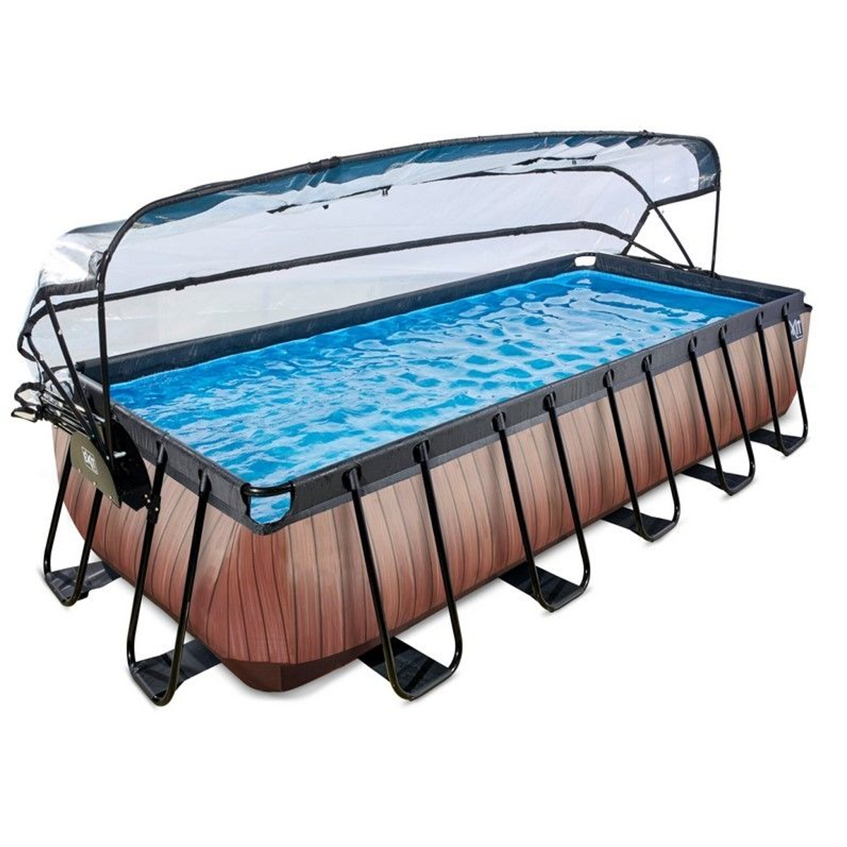 EXIT Wood zwembad 540x250x100cm met overkapping en zandfilter- en warmtepomp - bruin