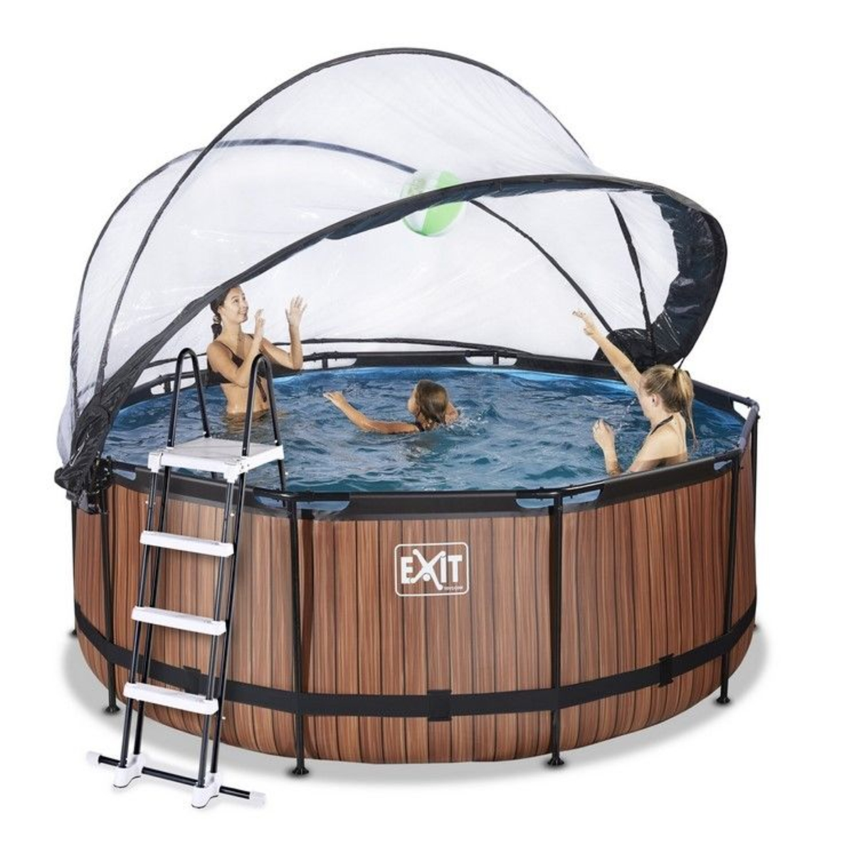 EXIT Wood zwembad Ã¸360x122cm met overkapping en zandfilter- en warmtepomp - bruin