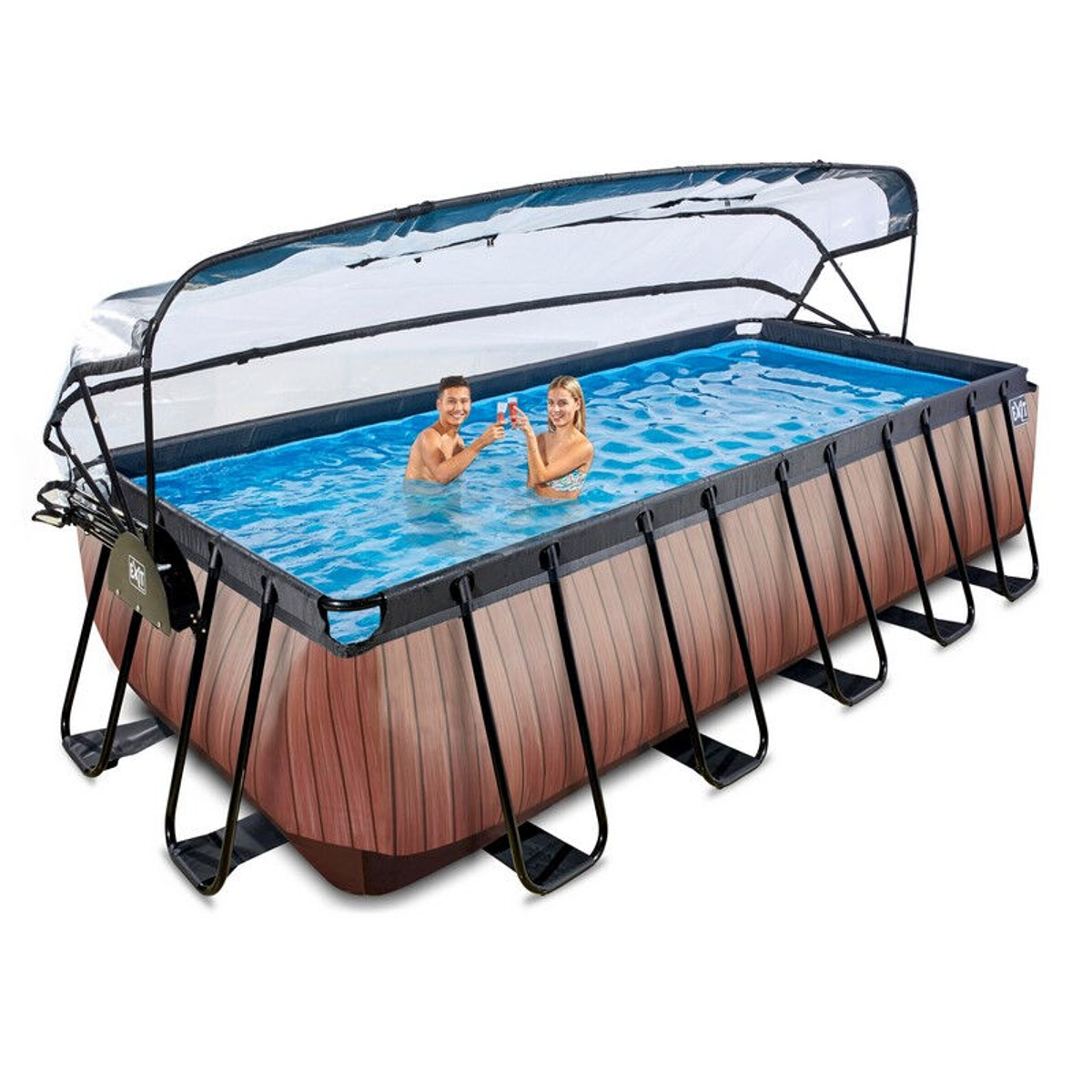 EXIT Wood zwembad 540x250x122cm met overkapping en zandfilter- en warmtepomp - bruin