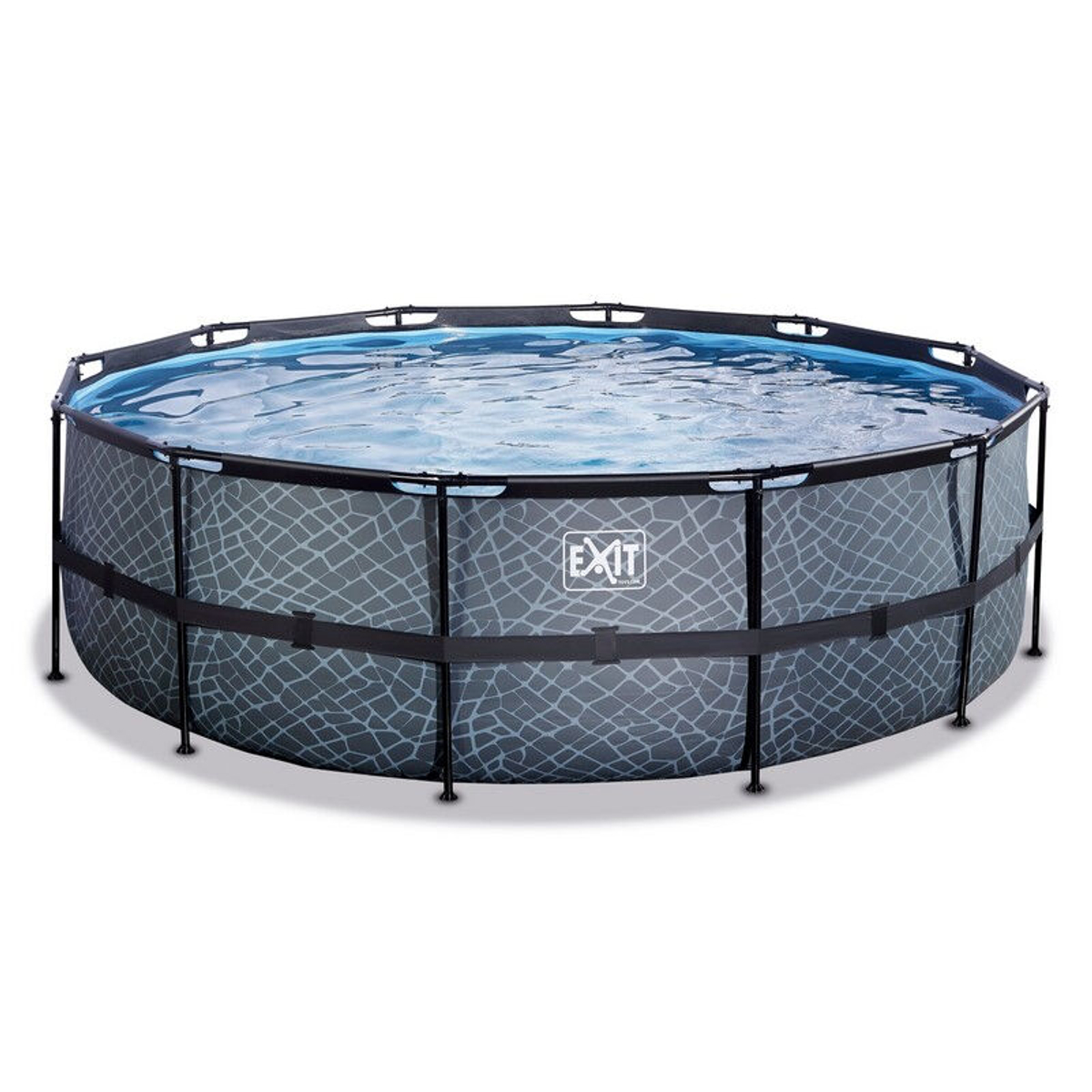 EXIT Piscine en pierre Ã¸450x122cm avec pompe de filtration - gris