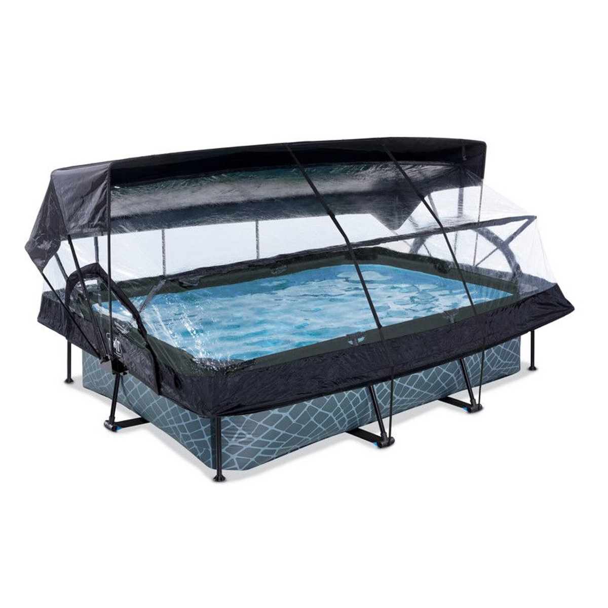 Piscine couverte EXIT Stone 300x200x65cm avec voile d'ombrage et pompe filtrante - grise