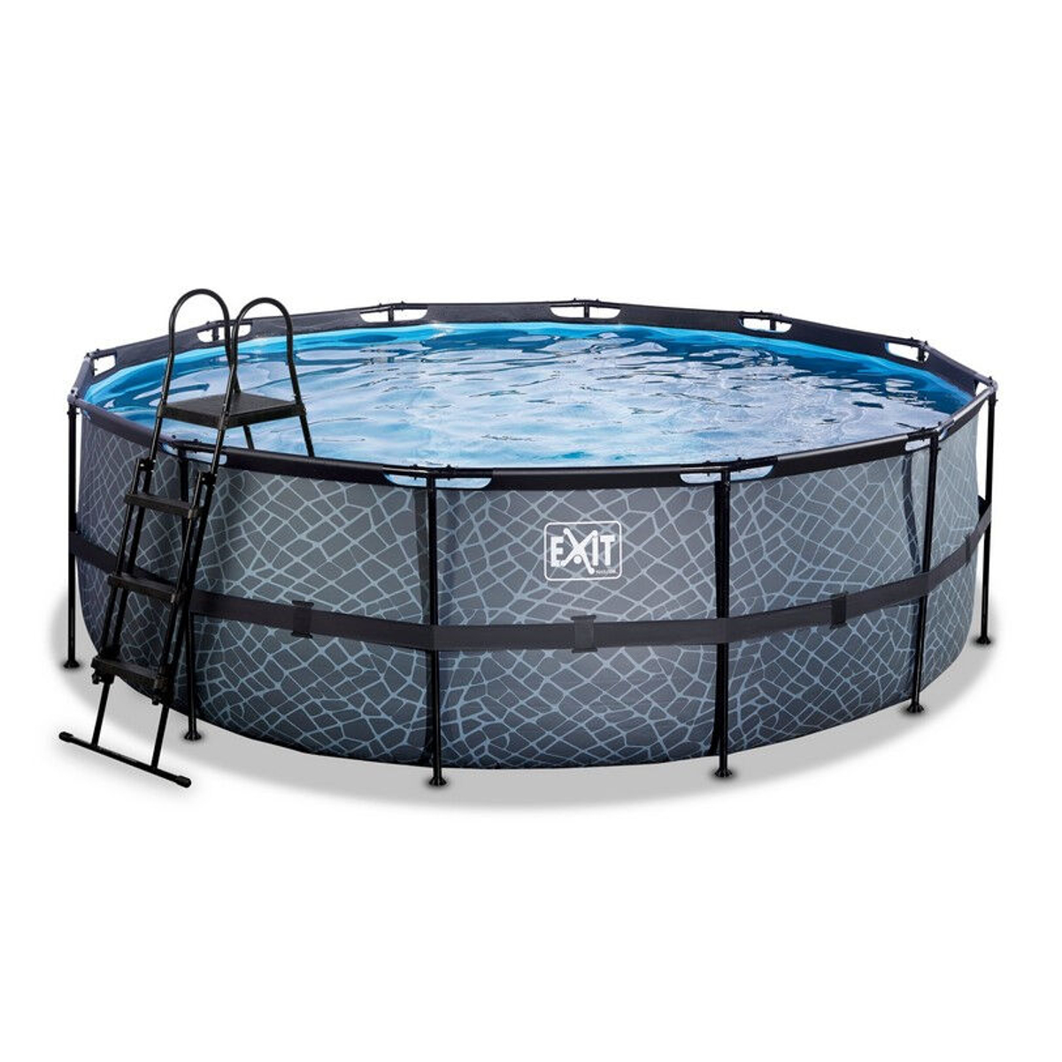 EXIT Piscine en pierre Ã¸427x122cm avec pompe de filtration - gris