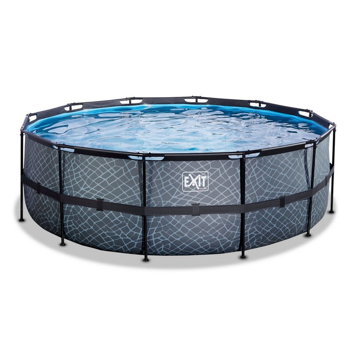 EXIT Piscine en pierre Ã¸427x122cm avec pompe de filtration - gris