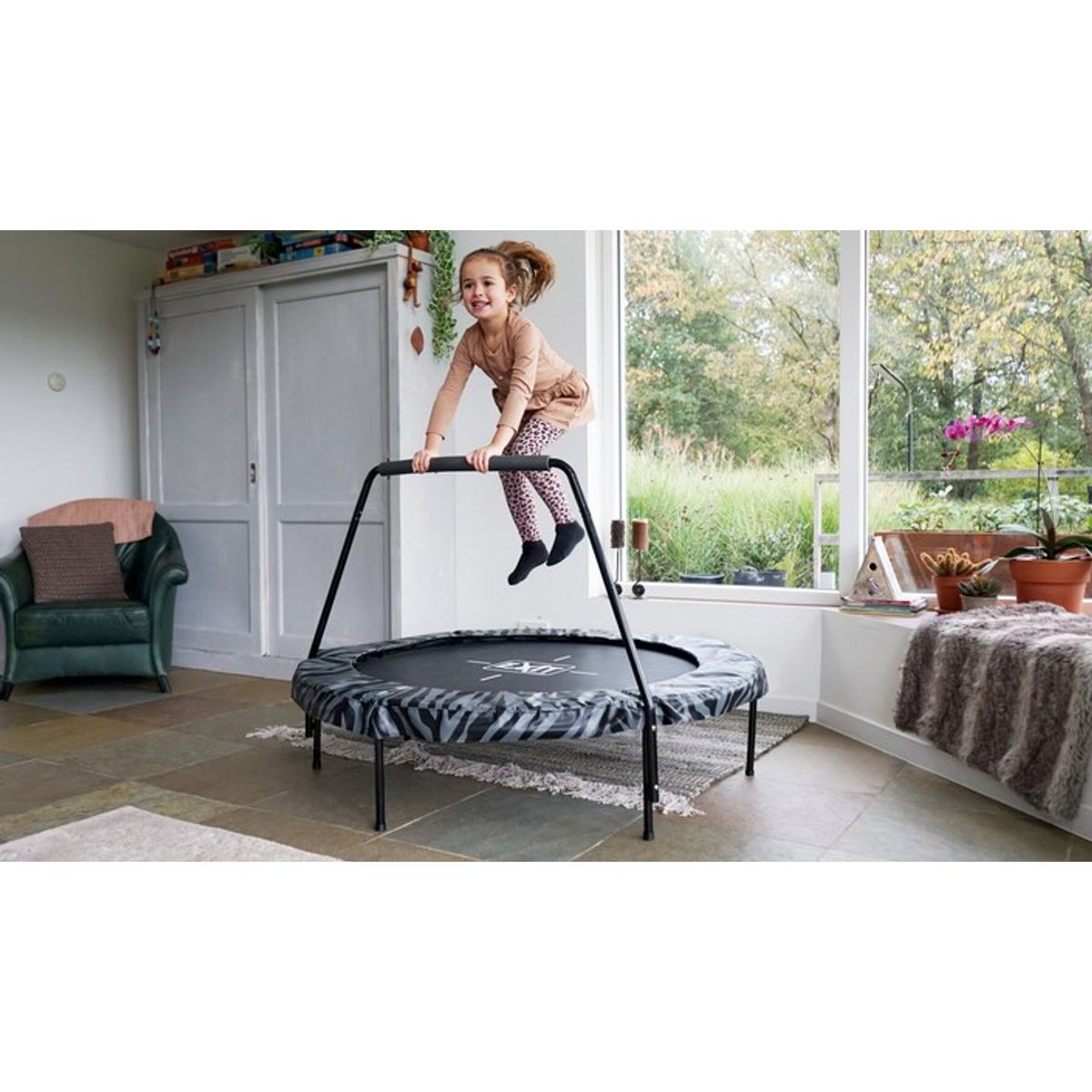 EXIT Tiggy junior trampoline met beugel ø140cm - zwart/grijs