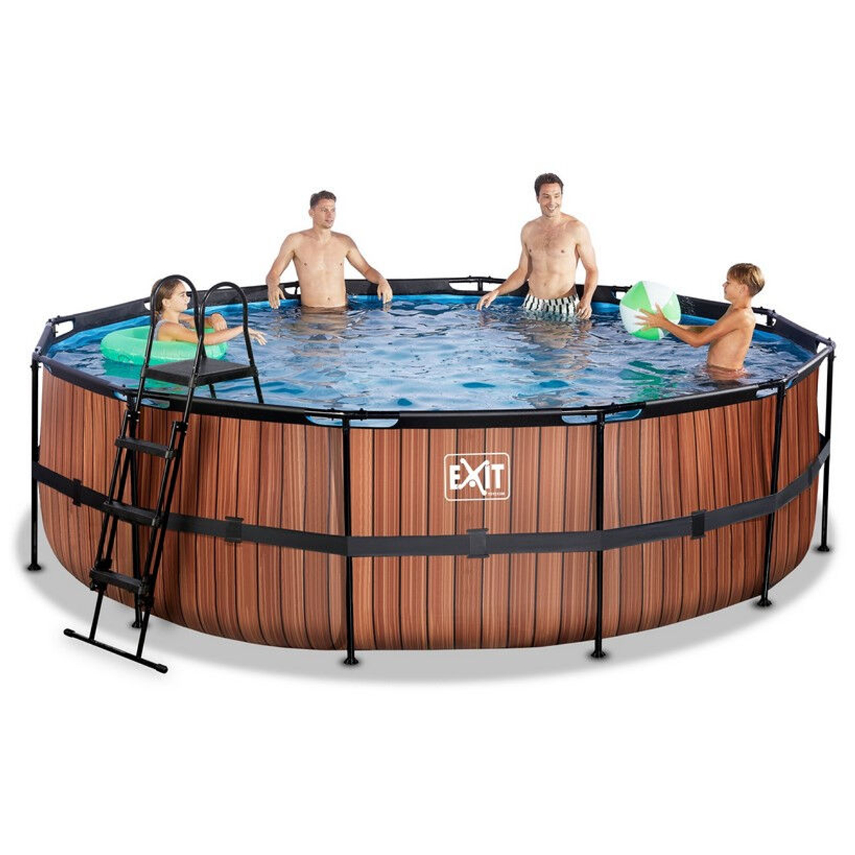 EXIT Wood zwembad ø488x122cm met filterpomp - bruin