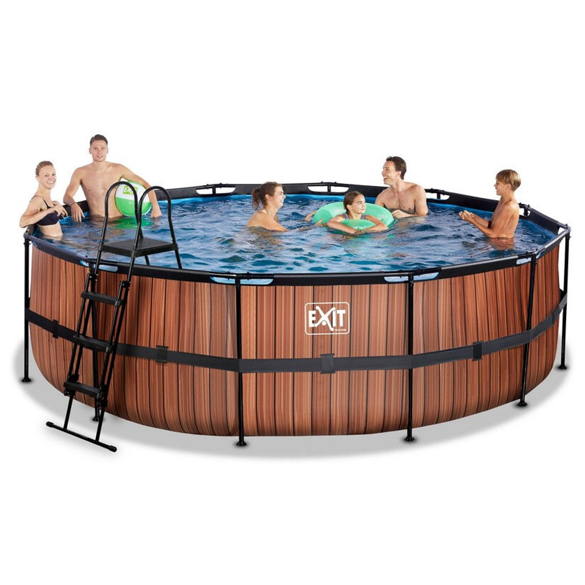 EXIT Piscine en bois Ã¸488x122cm avec pompe de filtration - marron