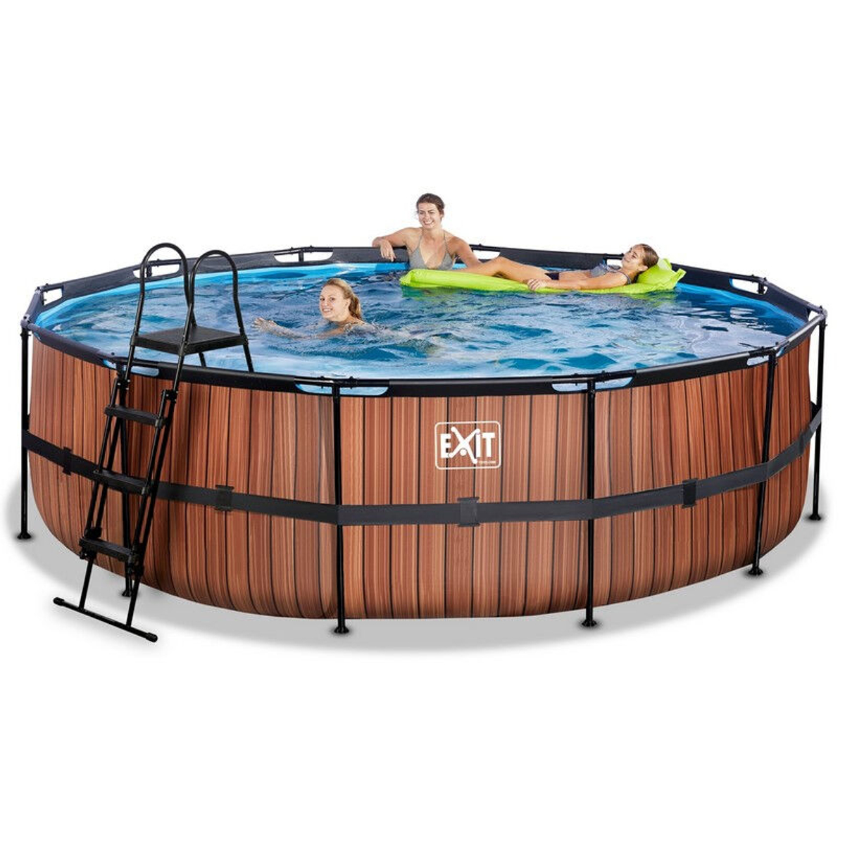 EXIT Wood zwembad ø488x122cm met zandfilterpomp - bruin