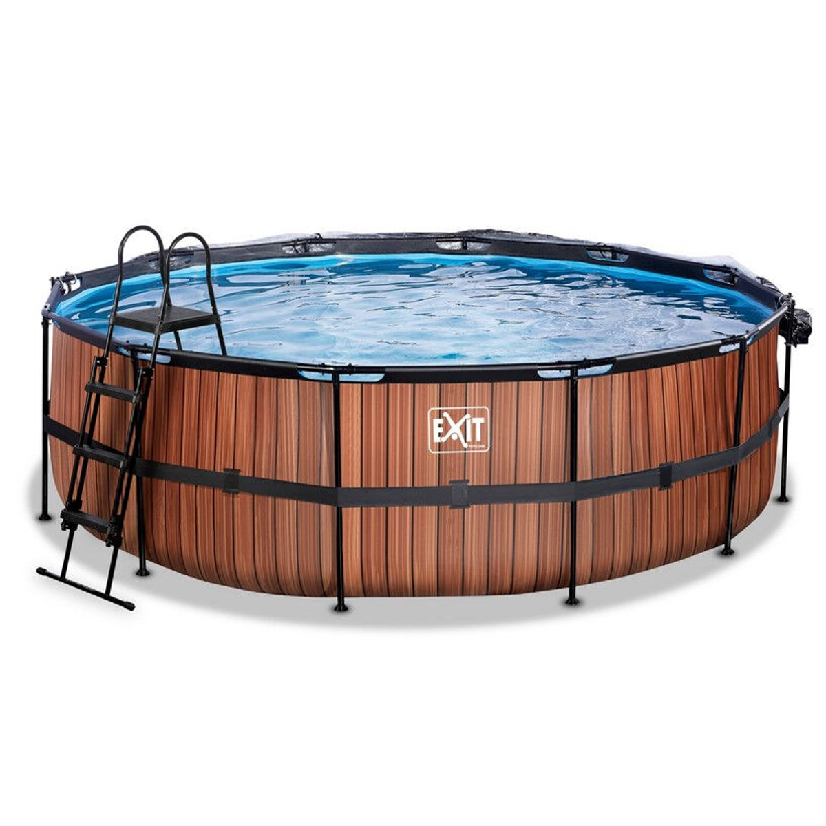 EXIT Wood zwembad ø450x122cm met overkapping en zandfilterpomp - bruin