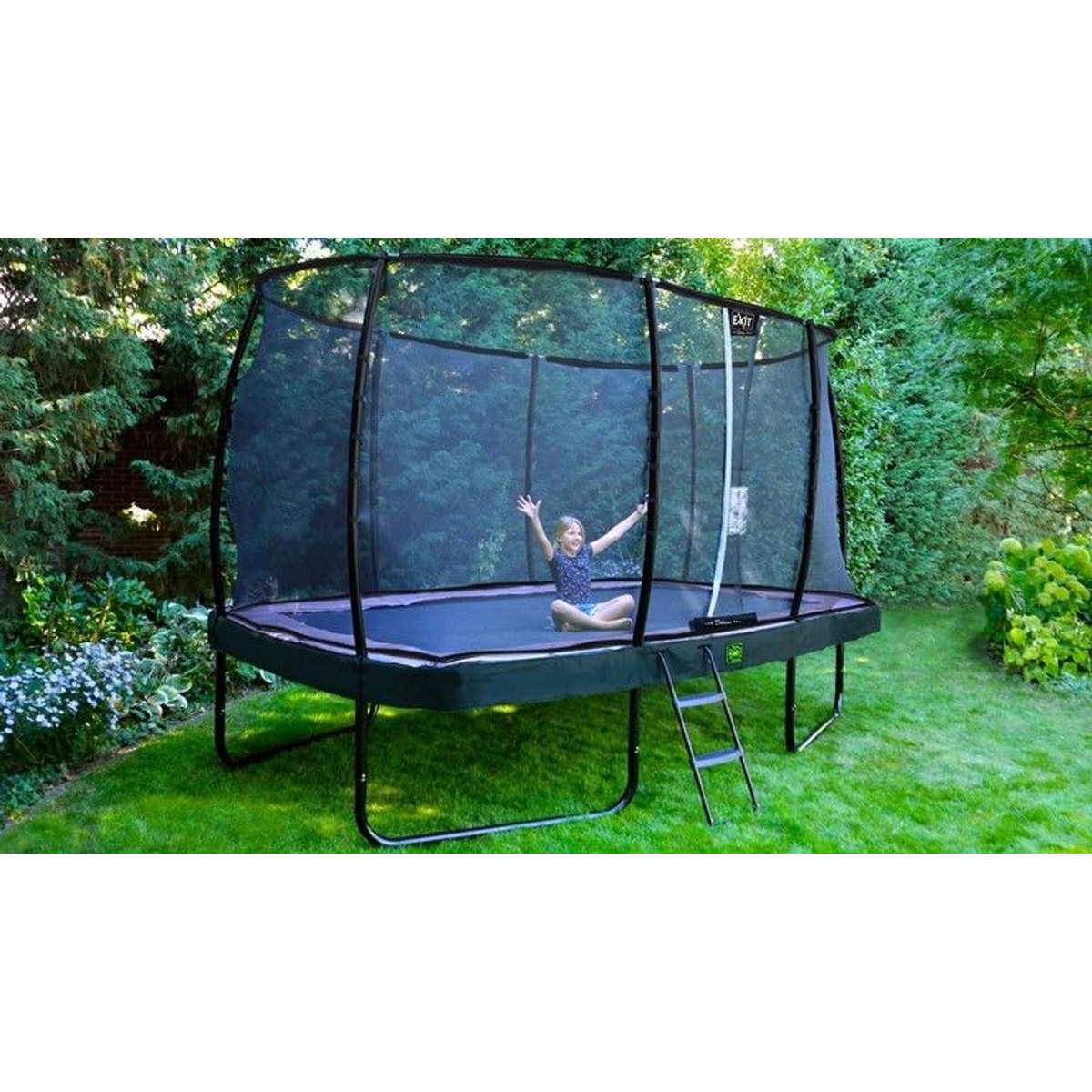EXIT Elegant trampoline 244x427cm met Economy veiligheidsnet - zwart