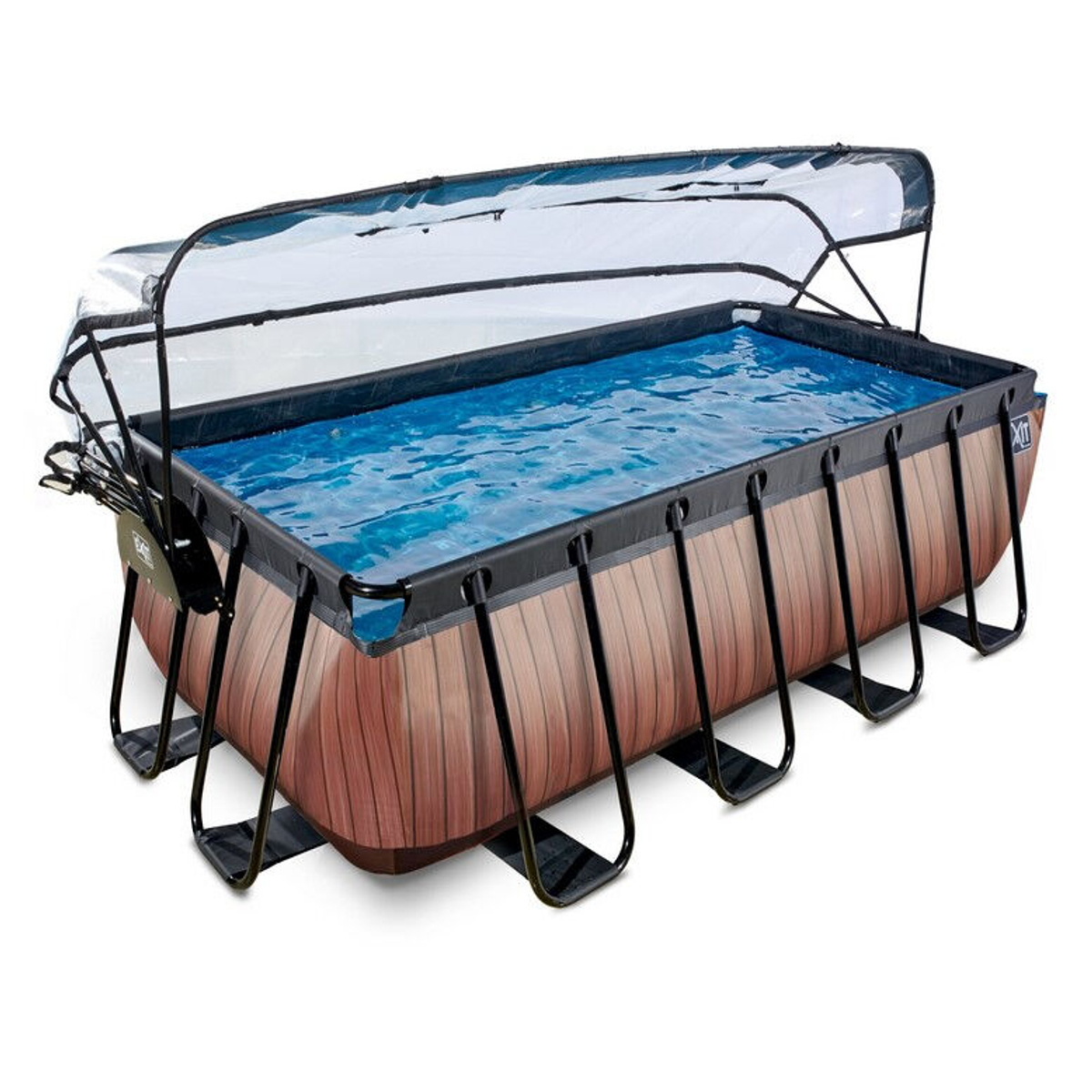 EXIT Wood zwembad 400x200x122cm met overkapping en zandfilterpomp - bruin