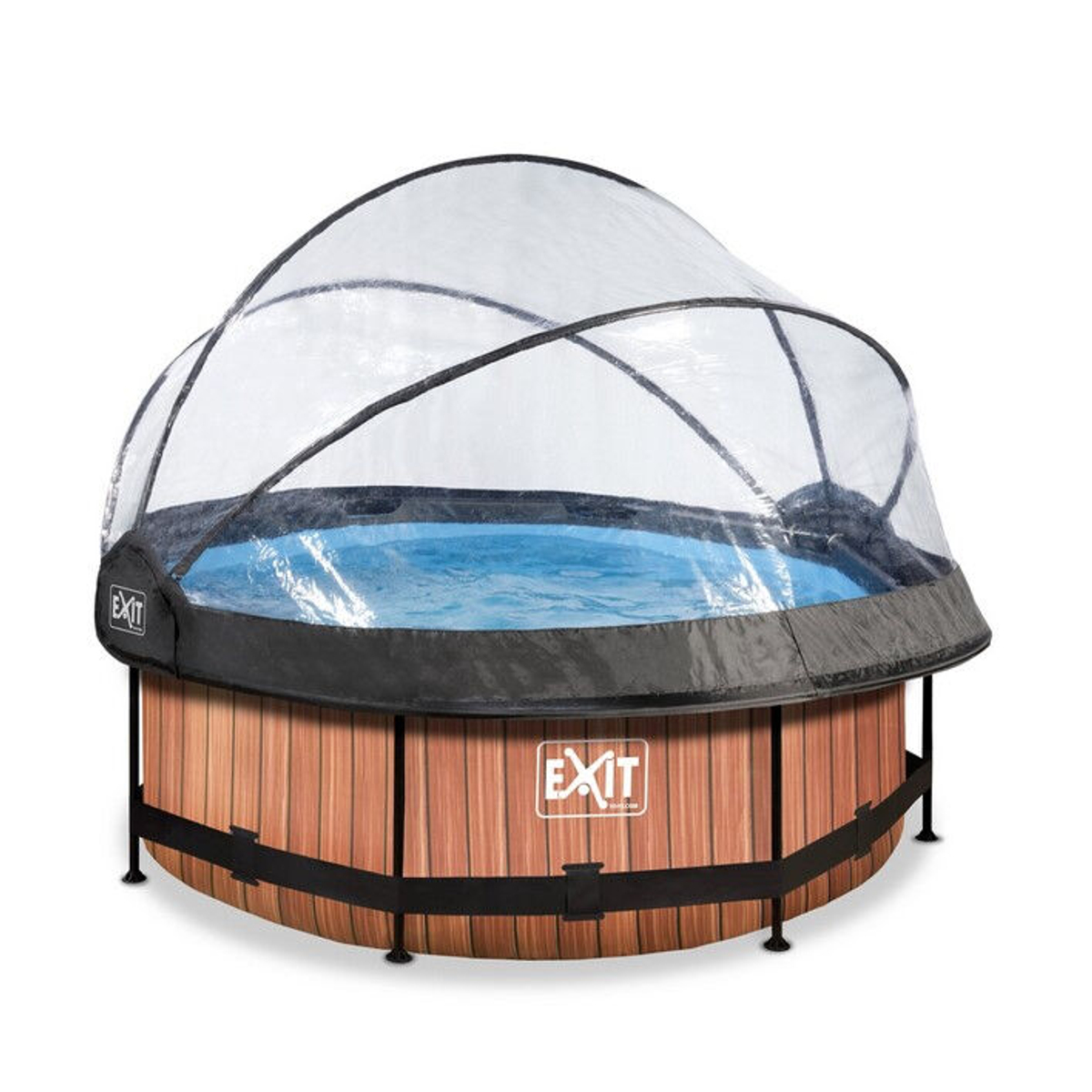 EXIT Wood zwembad Ã¸244x76cm met overkapping en filterpomp - bruin