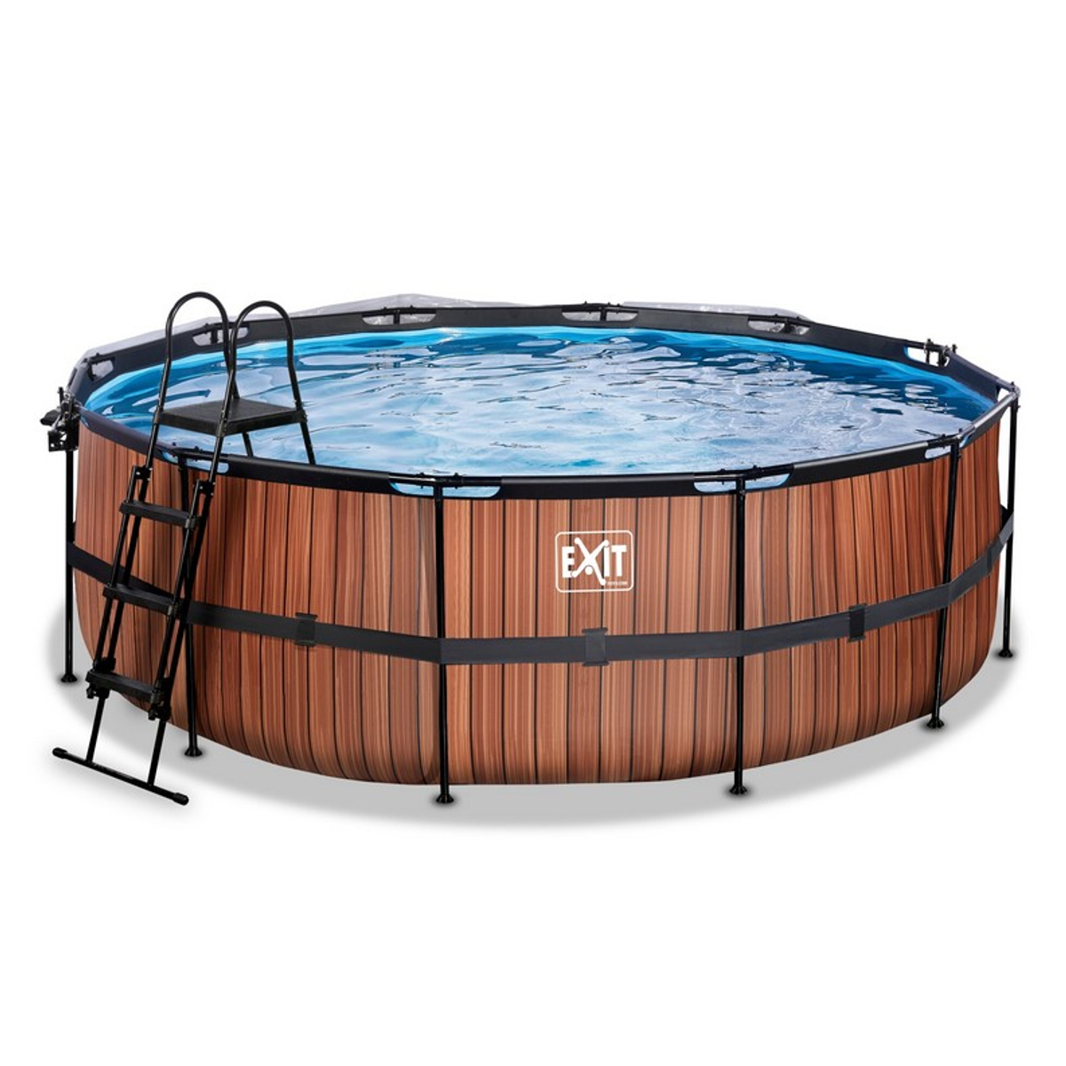 EXIT Wood zwembad Ã¸427x122cm met overkapping en zandfilter- en warmtepomp - bruin