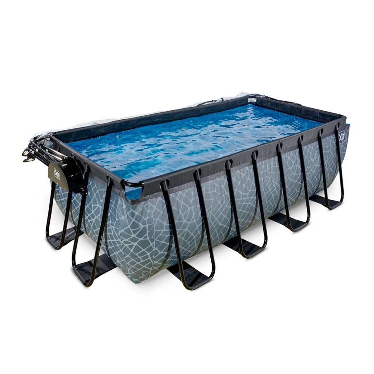 EXIT Stone zwembad 400x200x122cm met overkapping en zandfilter- en warmtepomp - grijs