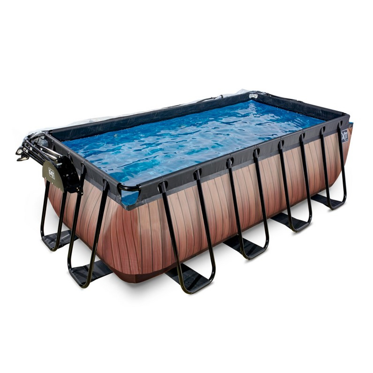 EXIT Wood zwembad 400x200x122cm met overkapping en zandfilter- en warmtepomp - bruin