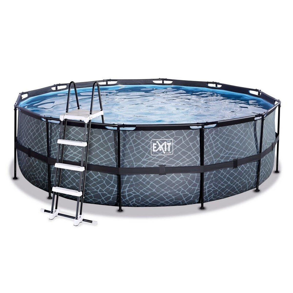EXIT Piscine en pierre Ã¸450x122cm avec pompe de filtration - gris