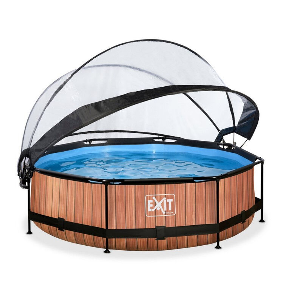 EXIT Wood zwembad Ã¸300x76cm met overkapping en filterpomp - bruin