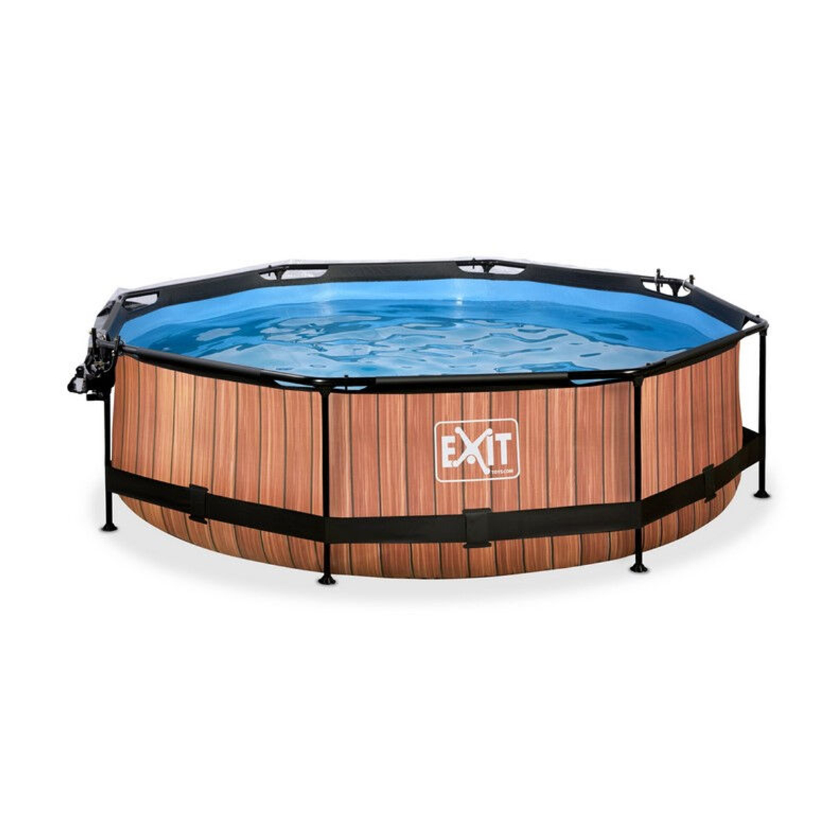 EXIT Wood zwembad Ã¸300x76cm met overkapping en filterpomp - bruin