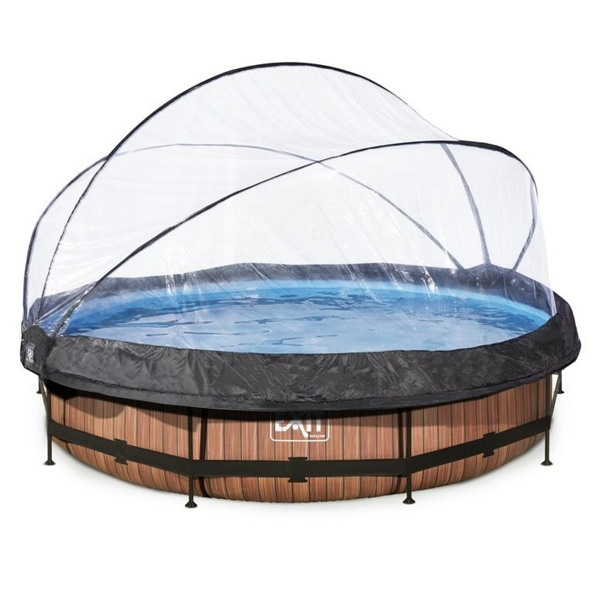 EXIT Wood zwembad Ã¸360x76cm met overkapping en filterpomp - bruin