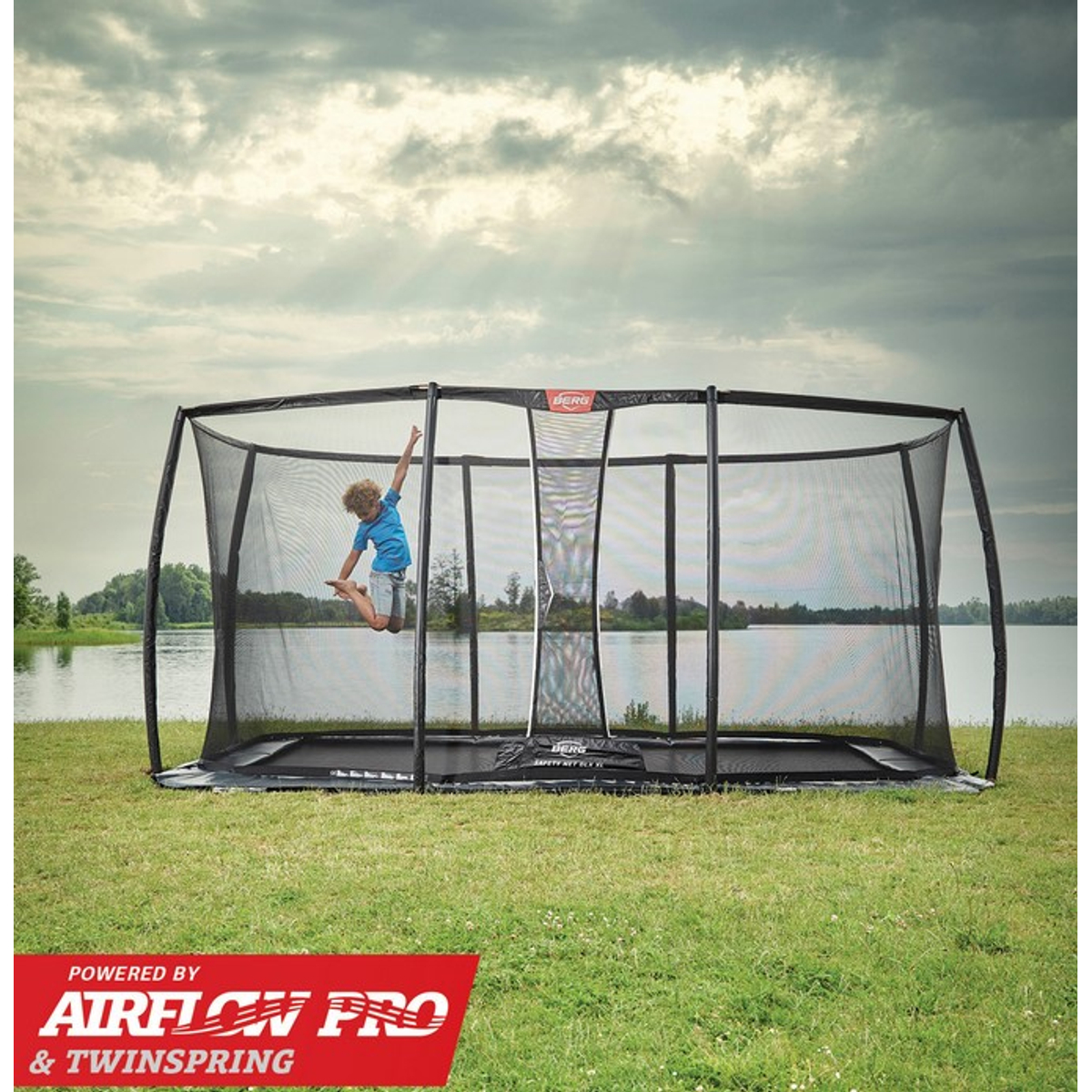 Berg Ultim Champion Flatground Trampoline 500 Grey + Safety Net Deluxe XL