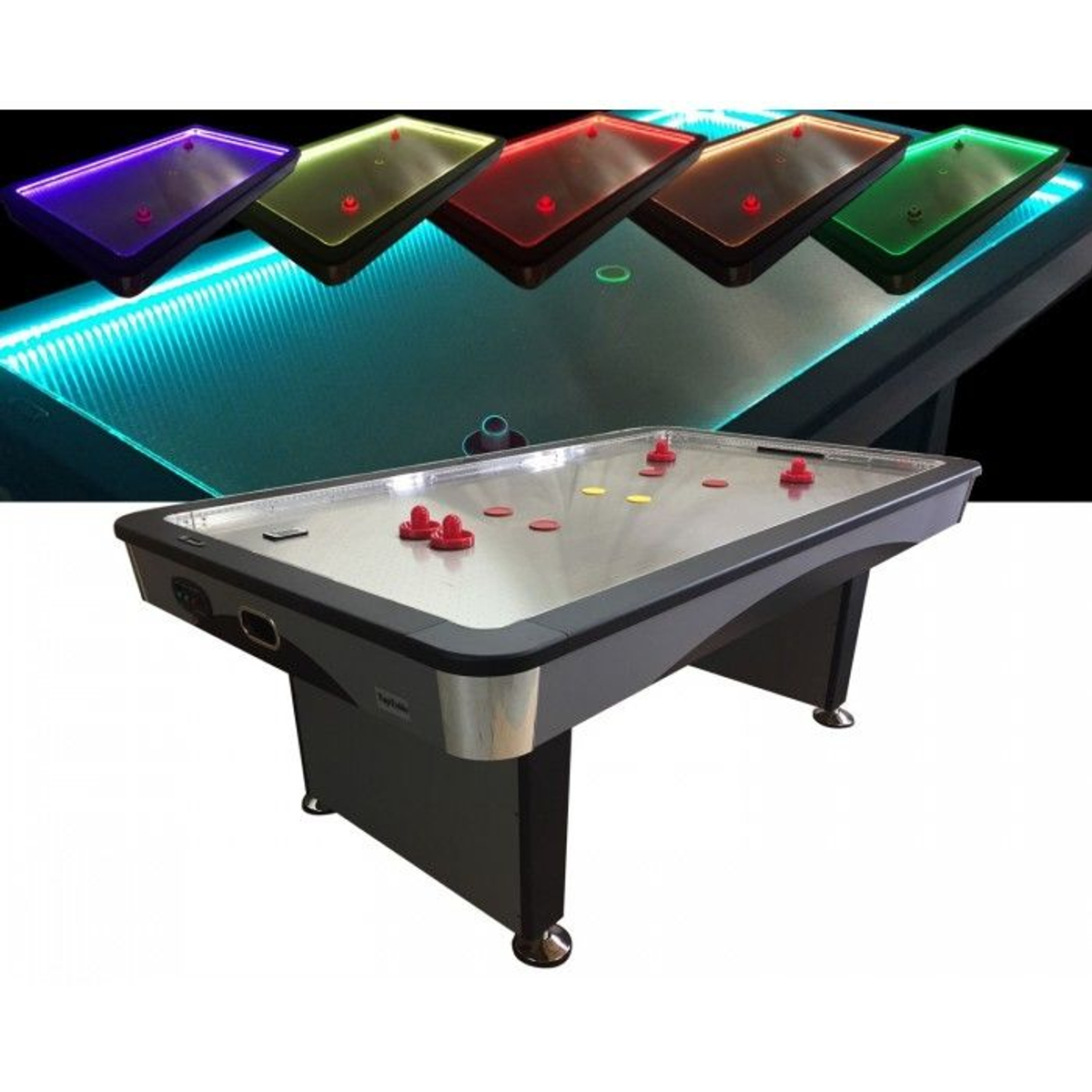 TopTable Fast Flash Steel & Multi LED Airhockeytafel Zwart/RVS 7FT