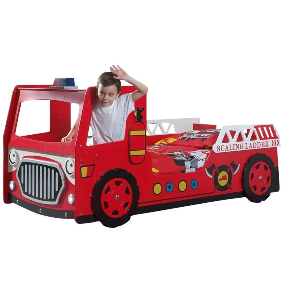 Brandweerbed met LED Verlichting - Rood - Kinderbed