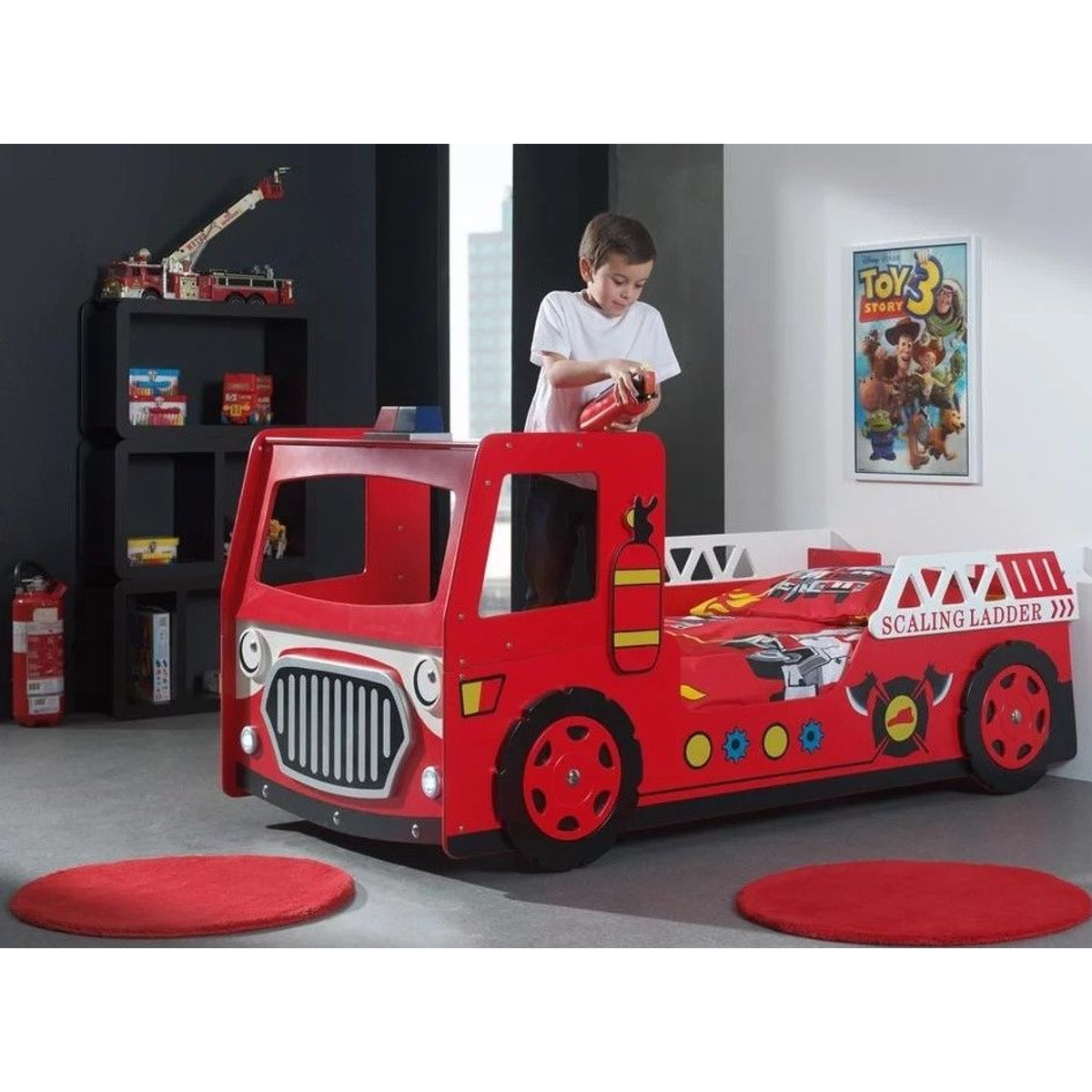 Brandweerbed met LED Verlichting - Rood - Kinderbed