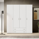 Interiax Kledingkast 'Saar' – 4 Deuren, 2 Lades, 2 Hangers & 4 Legplanken | Wit | 177x160x52 cm