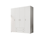 Interiax Kledingkast 'Saar' – 4 Deuren, 2 Lades, 2 Hangers & 4 Legplanken | Wit | 177x160x52 cm